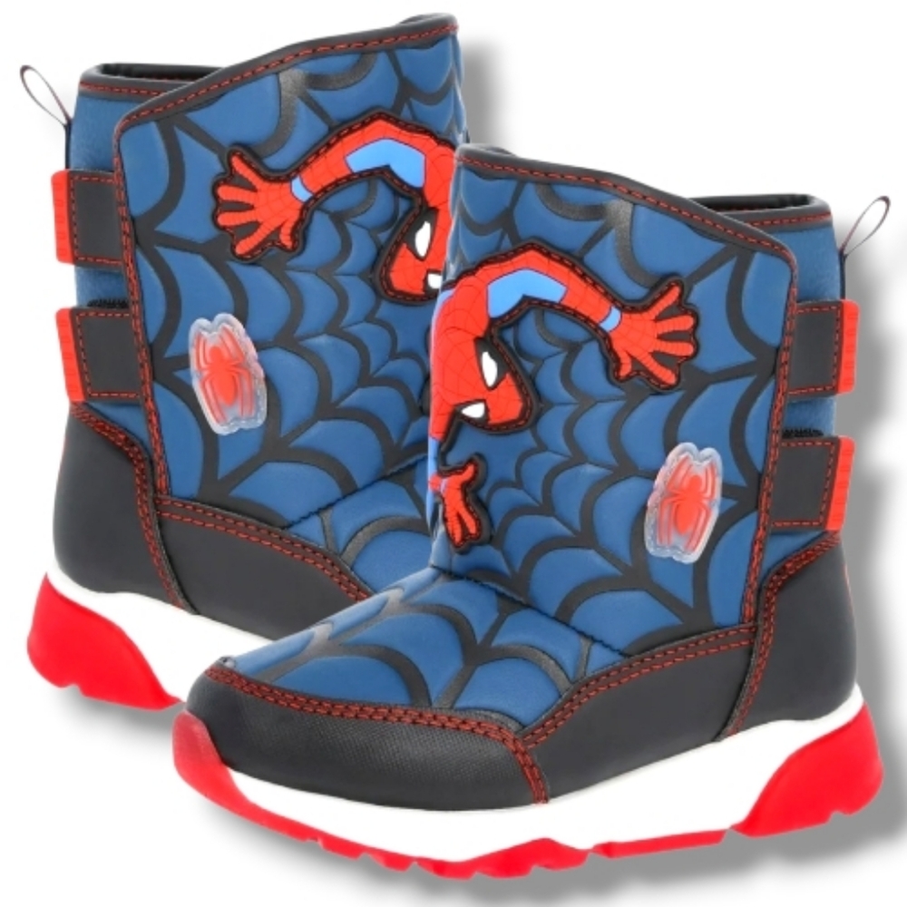 New Spider-Man Toddler Boys Light Up Winter Snow Shoes Boots Size 6 Blue / Red
